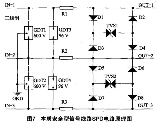 本質(zhì)安全型信號(hào)線路SPD電路原理圖